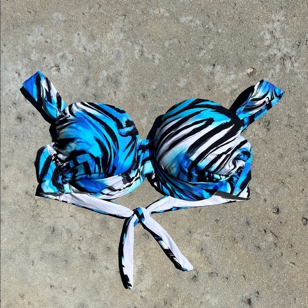 A.Ché Blue Zebra Print Halter Bikini Top 36C